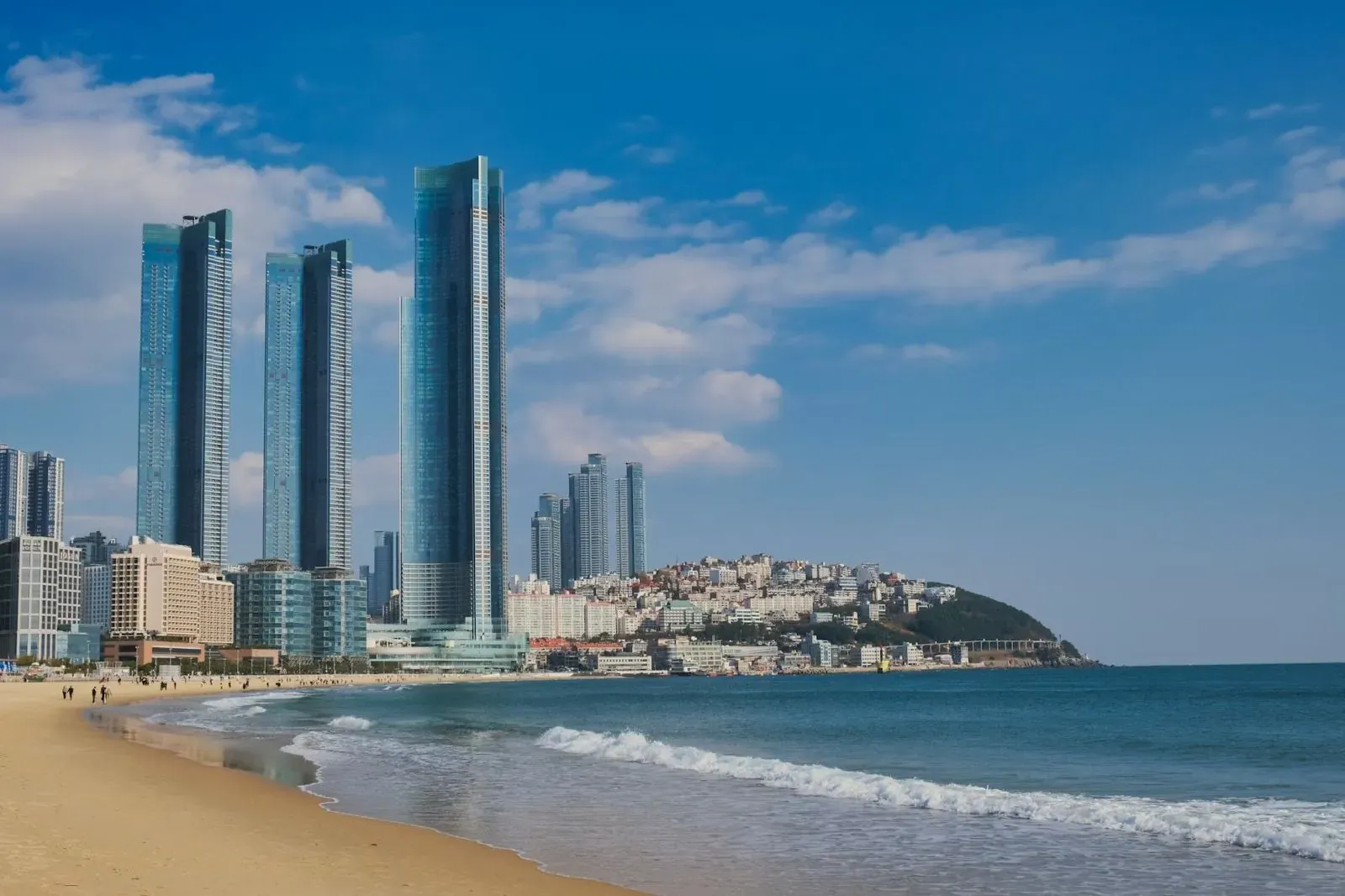 Busan beach and skyline beside the sea