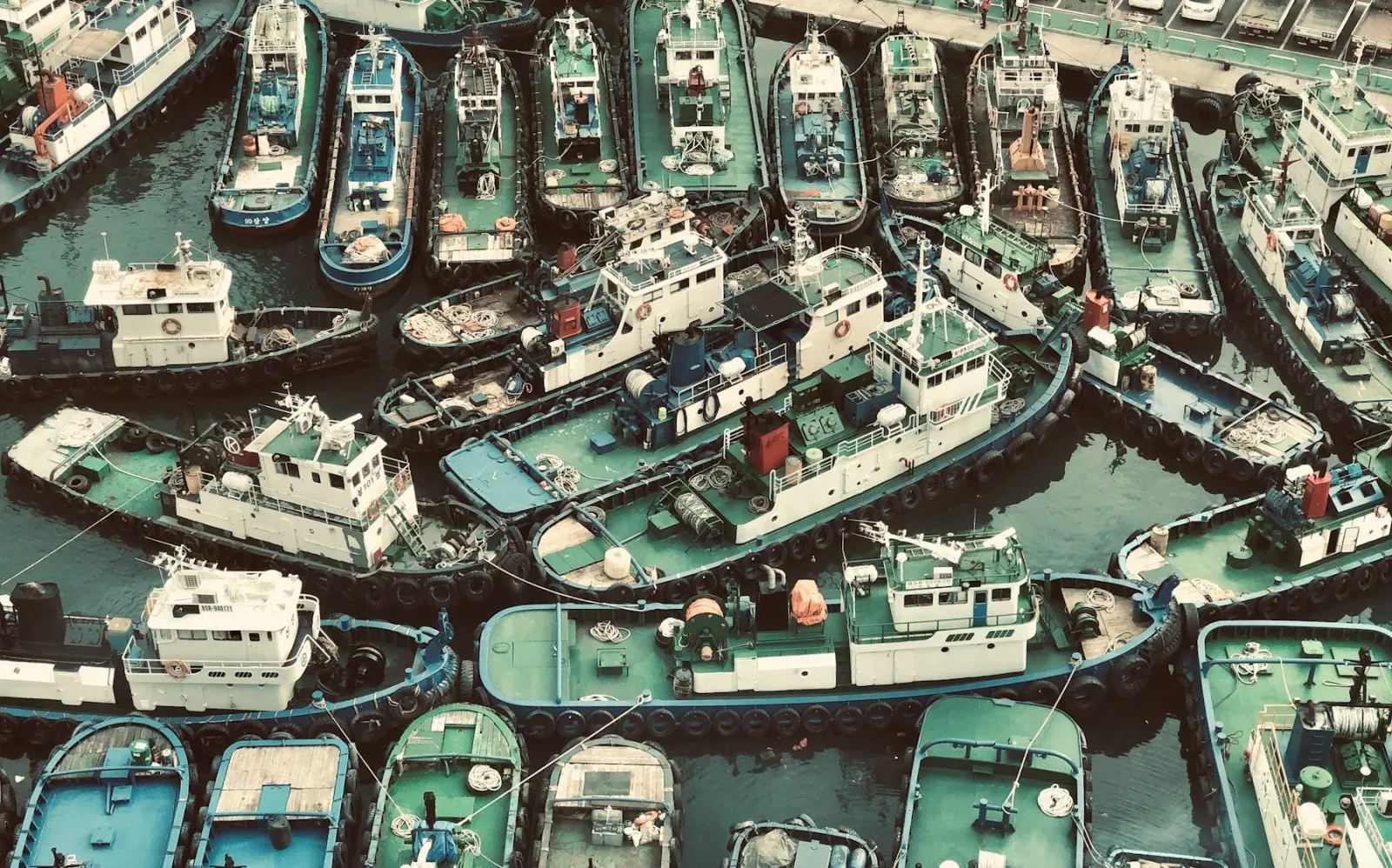 Boats gathered in Busan's working harbor